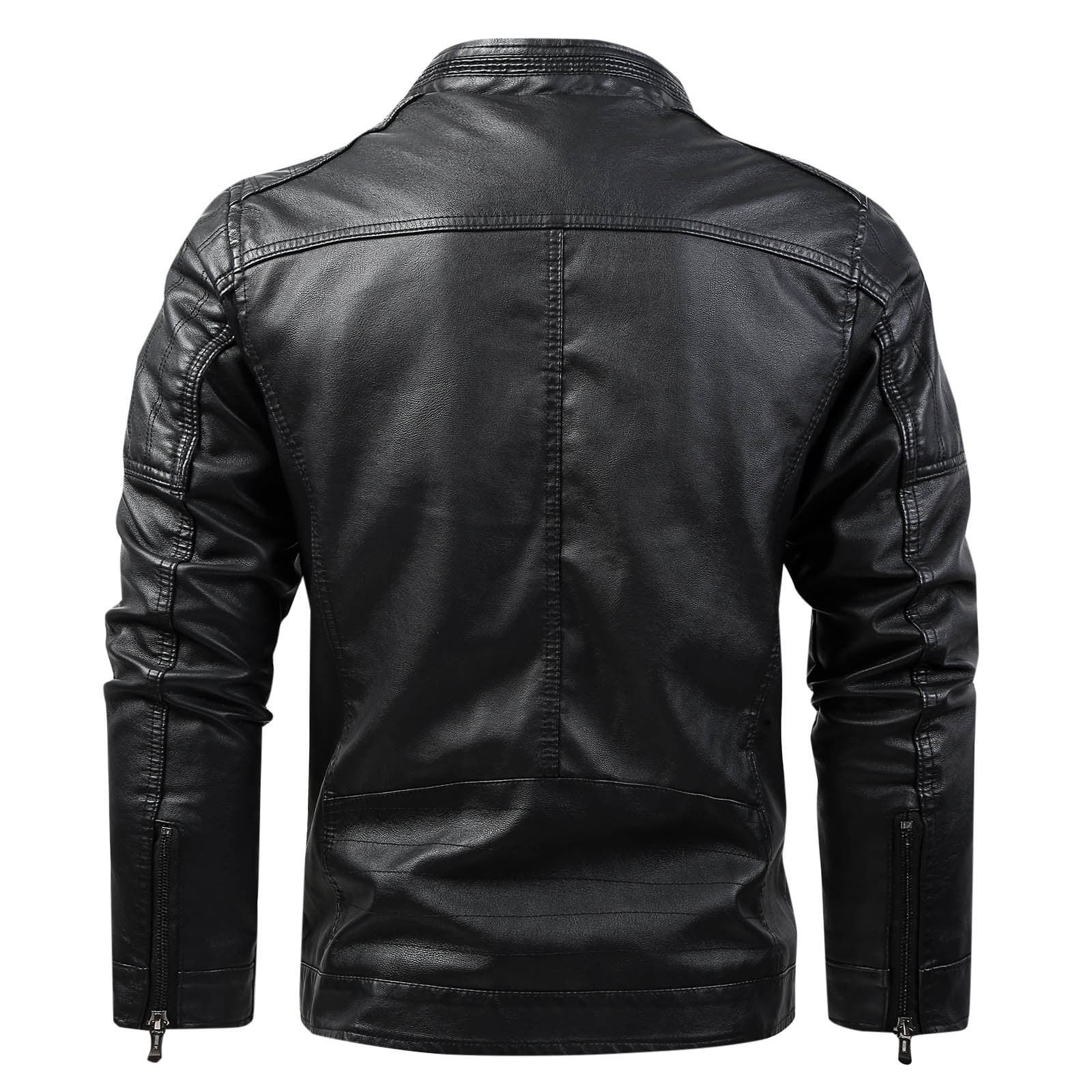 Maoxin Mens Leather Jacket Men Leather Jacket Multiple Pockets Zipper Loose Coat Solid Color Long Sleeved Hooded Leatherwear Loose Coat Leather Jacket Men