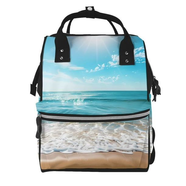Disketp Sunny Ocean Waves Mochila de Pañales de Gran Capacidad con Múltiples Bolsillos, Mochila de Viaje Multifuncional para Bebé, Unisex, Moderna y Resistente