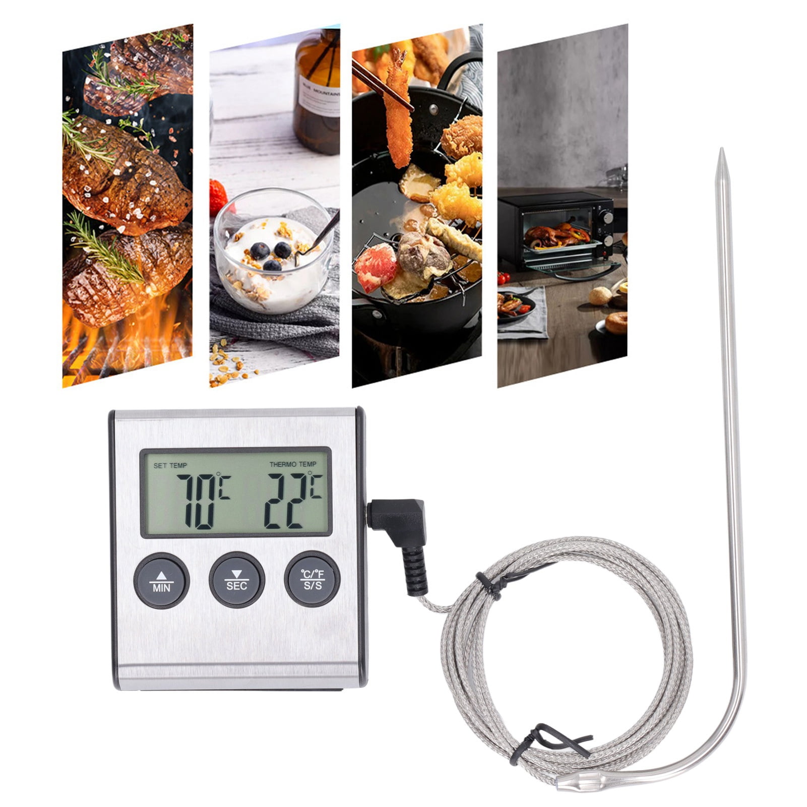 Digital Meat Thermometer w/ Probe  Timer, Accurate Temp for Grilling, Roasting  Kitchen Use