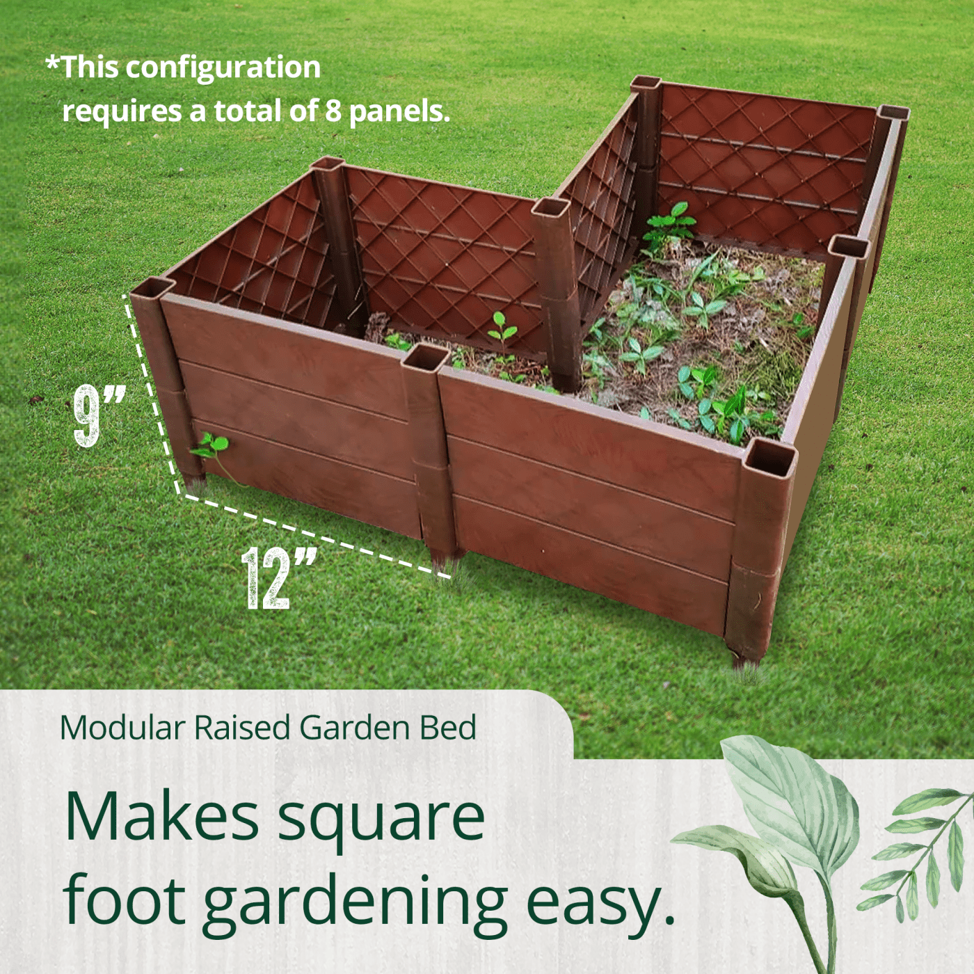 Dalen Modular Raised Bed Garden – Faux Wood – 4 Panel Starter Pack – Makes Square Foot Gardening Easy – 12x9 in