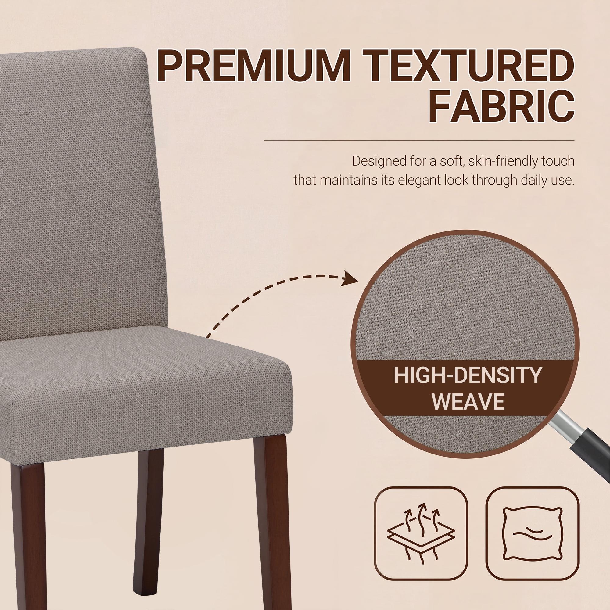 Upholstered Fabric Dining Chairs Set of 4 with Wood Legs, Modern Parsons Chairs with High Back for Kitchen, Dining Room, or Restaurant, Brown