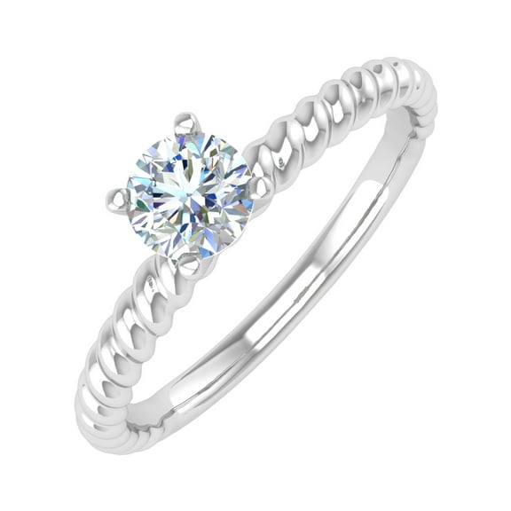 1/3 Carat Prong Set Solitaire Diamond Engagement Ring Band in 14K White Gold (Ring Size 7)