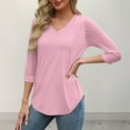 thumbnail image 4 of bnaln Women Tops Summer T Shirts 3/4 Sleeve Shirts Solid Color V-Neck Lace Tops Business Casual Dressy Blouses Spring Tunic Tops Loose Fit Pullover Trendy Shirts Fashion Outfits, 4 of 9