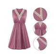 thumbnail image 3 of Gustave Lace Trim V Neck Sleeveless Dress for Women Summer Boho Pleated Midi Sundresses Casual Elegant Party Dresses with Pockets "Purple, L", 3 of 8