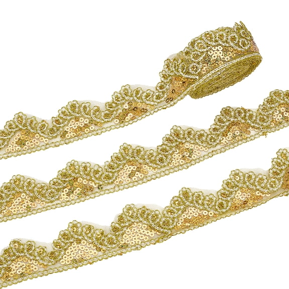 10 Yards Gold Beaded Lace Trim Sequinned Ribbon 1.8inch Polyester Sequin Ribbon Sewing Lace Mesh Trim Decoration Crafts Clothing Home Decor