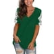 thumbnail image 1 of Puntoco 2024, tops de moda de verano para mujer, camiseta de manga corta con cuello en V de encaje, camisetas informales holgadas de verano, 1 of 7