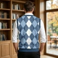 thumbnail image 5 of Dwellite Mens Plaid Sweater Vest Casual Sleeveless Knit Pullover V Neck Business Office Fall Winter Sweaters Light Blue 5XL, 5 of 7