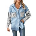 thumbnail image 2 of Women's Fashion Color Lapel Look Slimmer Sleeve Denim Jacket, 2 of 7