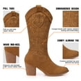 thumbnail image 4 of FAMITION Cowboy Boots for Women Pointed Toe Pull-On Cowgirl Boots Mid Calf Western Embroidered Booties Brown 8.5, 4 of 7