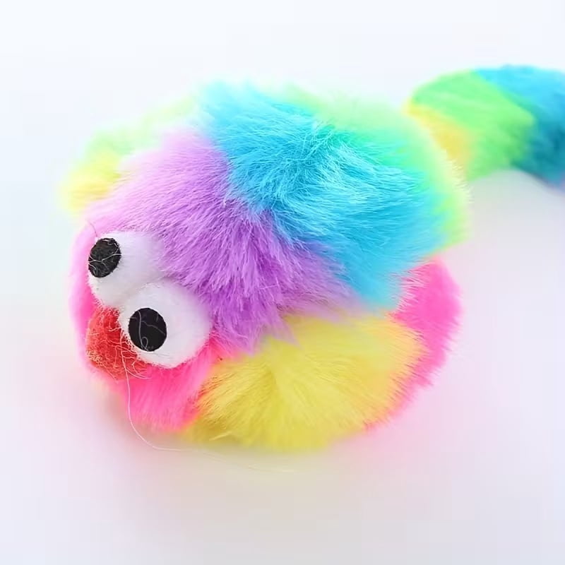 1 Interactive Rainbow Rabbit Plush Mouse Toy with Sound - A chew-resistant and durable medium-sized cat toy, batteries not included