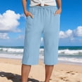 thumbnail image 4 of Capri Linen Pants For Women，Light Weight Capris For Summer Linen Drawstring Pants Women Vacation Outfits For Women Wide Leg Linen Pants For Women Lounge Baggy Trousers Linen Palazzo Pants, 4 of 9