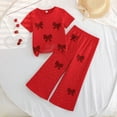 thumbnail image 2 of Girls 2 Piece Outfit Set Red Short Sleeve Top & Flare Pants Nylon Spandex Play Clothes Bow Details Elastic Waist Age 4-9 Years,Size 5 T, 2 of 6
