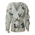 thumbnail image 6 of Fesfesfes Clearance Tops for Women Casual Printing Long Sleeve Ruffle V-Neck Shirt Blouse Tops, 6 of 6
