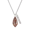 thumbnail image 1 of Delight Jewelry Acrylic Medium Leaf Pearly Brown Silvertone Live the Life You Have Imagined Bar Charm Necklace, 23", 1 of 4