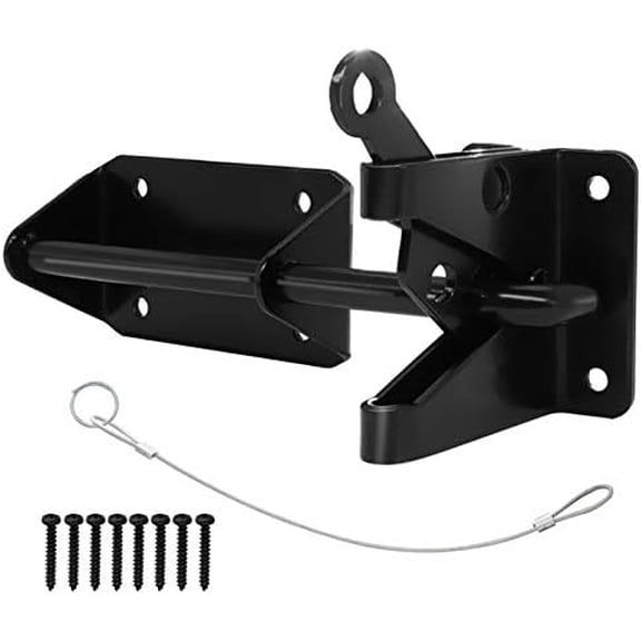 Heavy Duty Automatic Latch for Wooden & Metal Gates, Vinyl Fence, Self Locking Outswinging Pool & Dog Gate Door Latch with Gravity Security & Cable Pull Opener, Black
