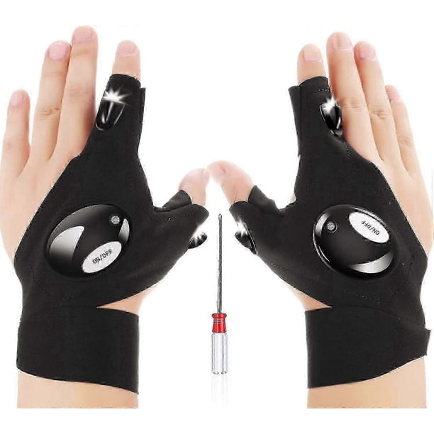 Par de 2 guantes con linterna LED, ideales para pesca, reparación de destornilladores y trabajos manuales. Regalos para artesanos.