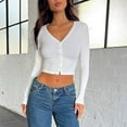 thumbnail image 5 of AherBiu Crop Tops for Women Ribble Knitted Cardigan Button down V Neck Slim Fitted Going out Tops, 5 of 5