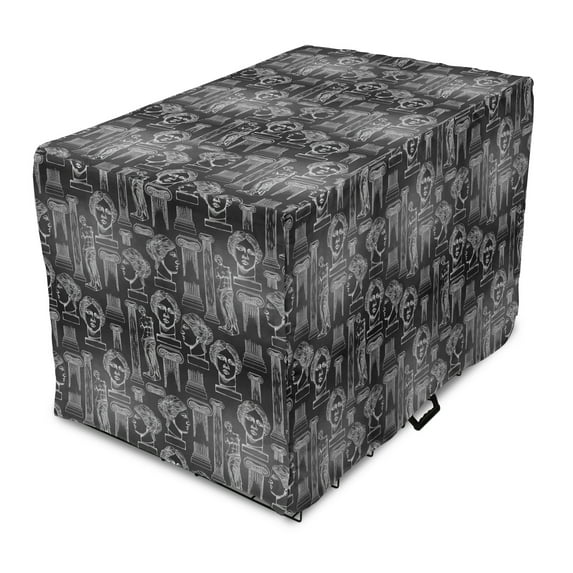 Vintage Dog Crate Cover, Classical Iconic Pattern of Columns and Venus de Milo, Easy to Use Pet Kennel Cover Small Dogs Puppies Kittens, 7 Sizes, Charcoal Grey Grey, by Ambesonne
