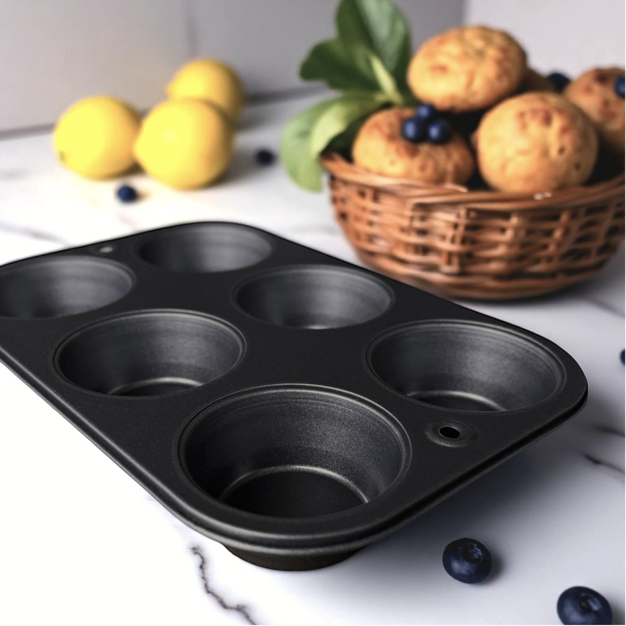 Mainstays 6-Cup Nonstick Steel Muffin Pan, 2.9" Cup, Gray, 1 Count