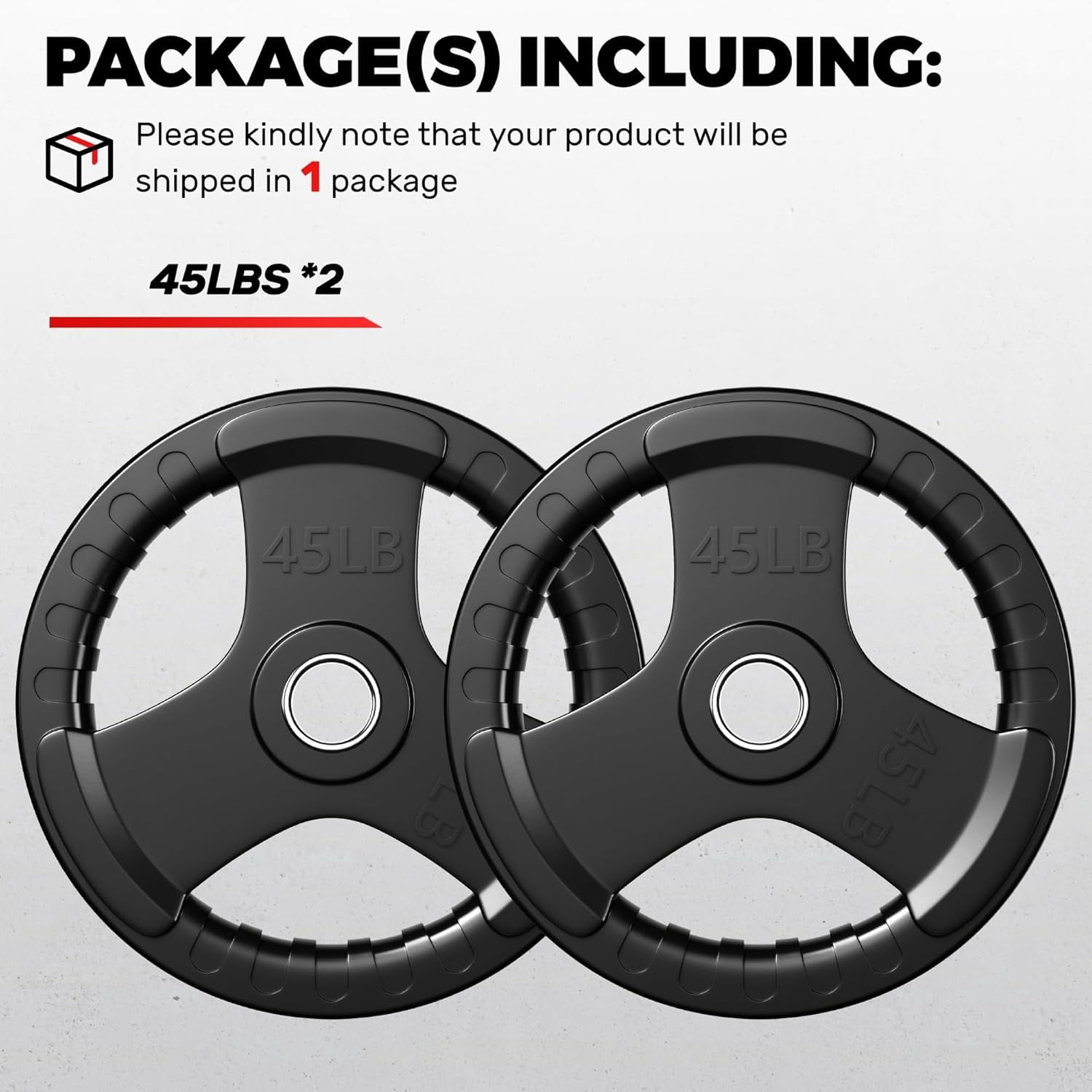 2-Inch Olympic Rubber Weight Plates, Cast Iron Strength Training Plates Set, Barbell Weight Lifting Plates for Home Gym, (2.5/5/10/25/35/45 LB)