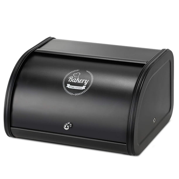 Paneras con cuerpo de acero inoxidable, contenedor de almacenamiento de metal para el hogar, para encimera de cocina, panera extragrande con tapa enrollable, fácil de almacenar, color crema marfil