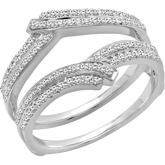 Divine Creation Women's 925 Sterling Silver 1.92 Ct Round Cut White Diamond Engagement Wedding Enhancer Guard Wrap Ring 14K White Gold Plated -5.5