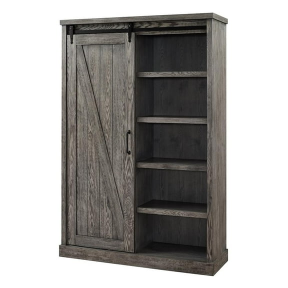 Martin Furniture Avondale 8-Shelf Wood Bookcase with Sliding Door in Gray