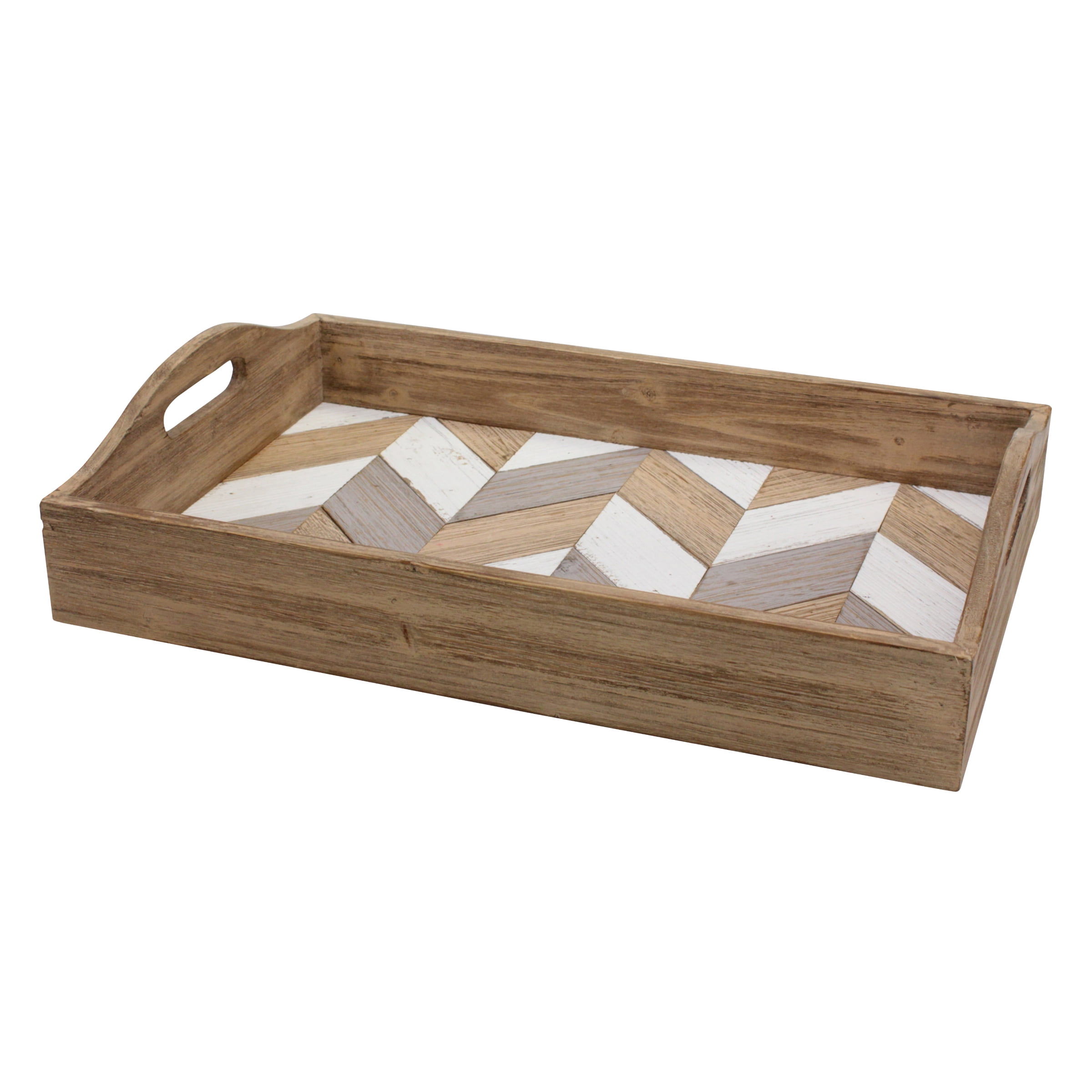 Stonebriar Rectangle Multicolor Chevron Wood Serving Tray with Handles
