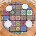 thumbnail image 2 of Boho Floral Pattern Round Tablecloth 44 Inch, Stretch Elastic for 38-42 Inch Tables, Liquid-Repellent, 2 of 7