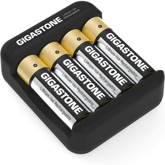 Gigastone Constant Voltage Rechargeable AA Batteries (4 Pack), 3000mWh, Lithium Batteries, with Smart Charger, longer life, constant power