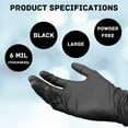 thumbnail image 3 of SSBM Black Nitrile Gloves Disposable, Food Safe for Cooking, Food Prep, Powder-free, Latex-free, Fully Textured Grip, 6 Mil, 2000 Pcs, Large, 3 of 4