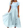 thumbnail image 1 of QJUHUNG Robe Midi Formelle pour Femmes Soirée Été Col en V Manches Courtes T-Shirt Soirée Invité de Mariage Style Asymétrique B-8 Cocktail Gris_i L, 1 of 6