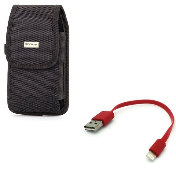 Case Belt Clip w Short USB Cable for iPhone 8/7/6S/6 - Rugged Holster Canvas Cover Pouch, Charger Cord Power Wire Fast Charge for iPhone 8/7/6S/6 Models