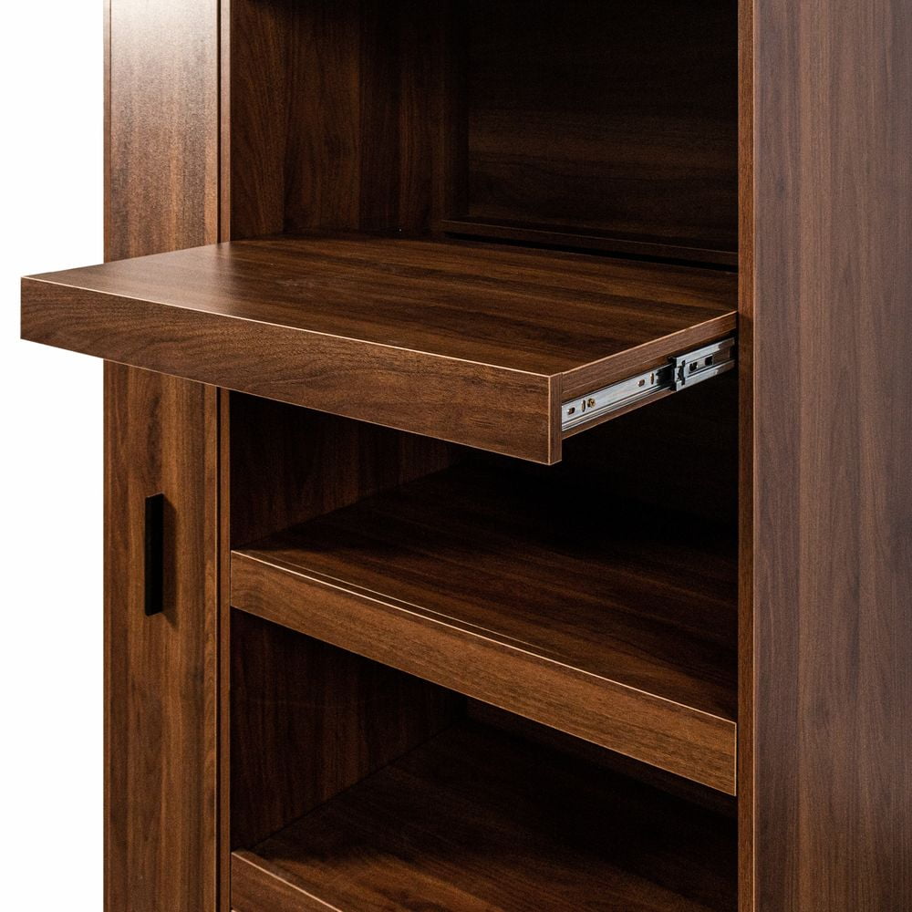 LUMAMIN 71" Kitchen Pantry Storage Cabinet with Pull-Out Multi-Tier Storage Shelf, Tall Kitchen Hutch Pantry Cabinet with Drawer and Microwave Stand Walnut