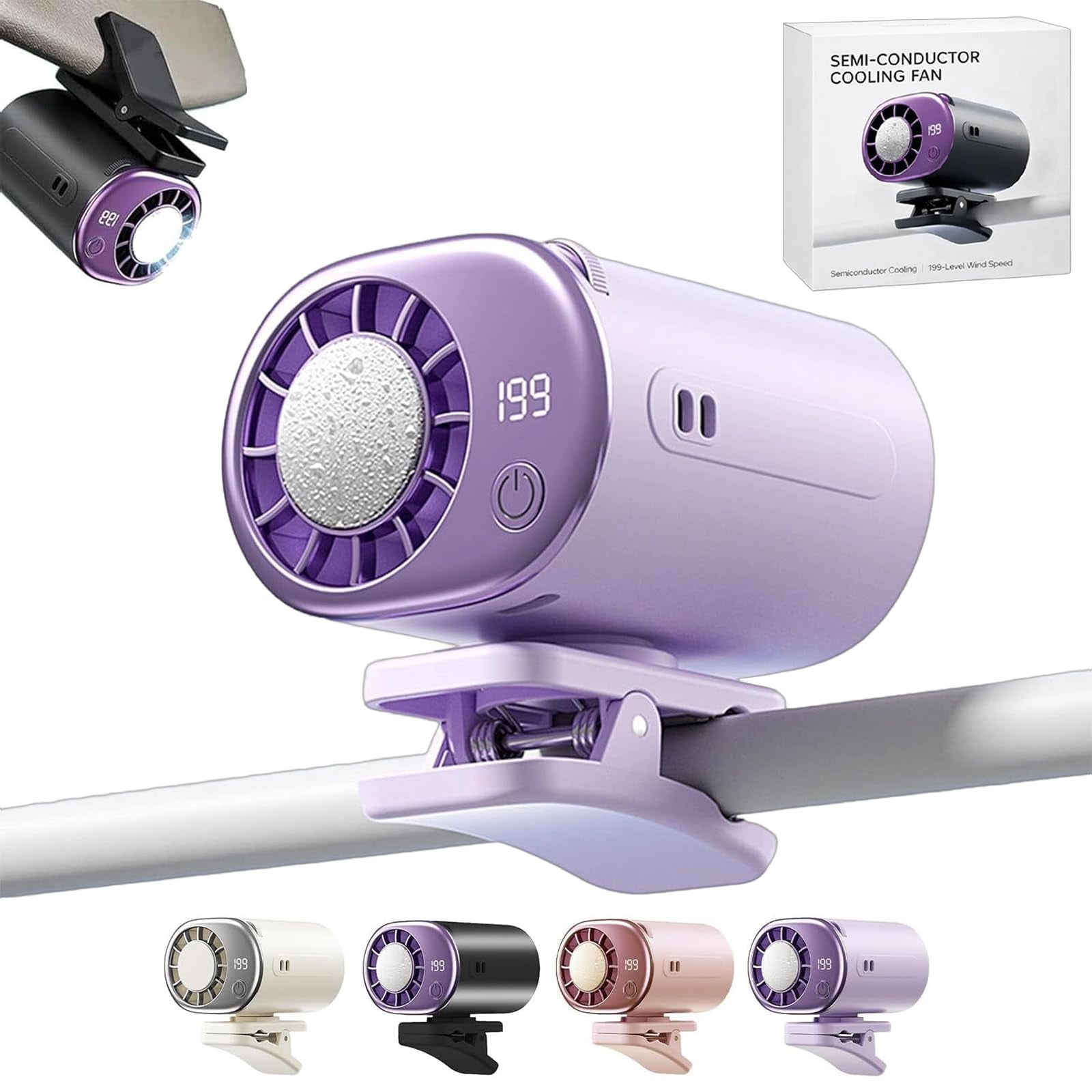 2026 Car Clip On Air Conditioner Fan with 16&deg;C Semiconductor Cooling Chips 199 Speeds Adjustable & LED Display 360&deg; Rotation Portable Personal Cooler for Office Umbrella Bike Beach