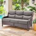 thumbnail image 3 of Gymojoy 3-Seat Patio Wicker Sofa Outdoor Rattan Couch Furniture Steel Frame with 6 in. Cushions and Ottoman for Porch Deck Garden, 3 of 11