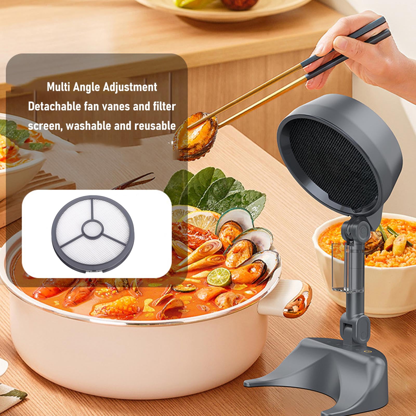 Nieyigj Portable Range Hood Foldable Desktop Range Hood with 3 Speed Low Noise 180° Adjustable Cordless Design for Hot Pot BBQ (16.1x12.5x28.5cm / 6.3x4.9x11.2in)
