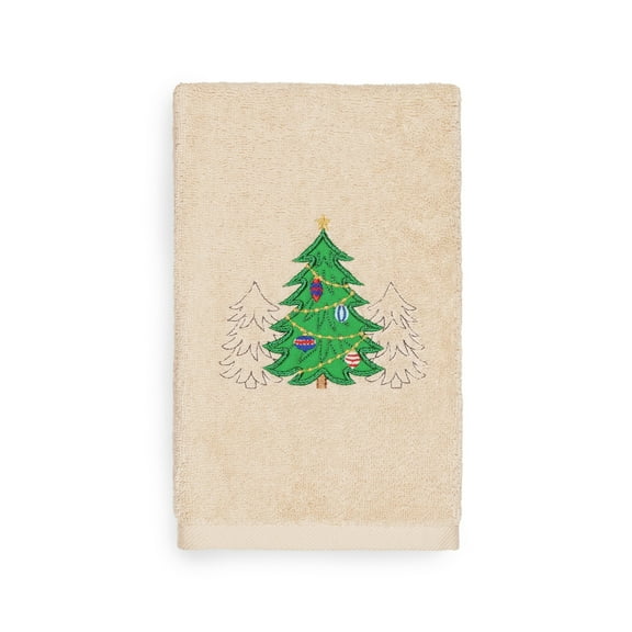 Linum Home Christmas 3 Trees Embroidered Beige Turkish Cotton Hand Towel
