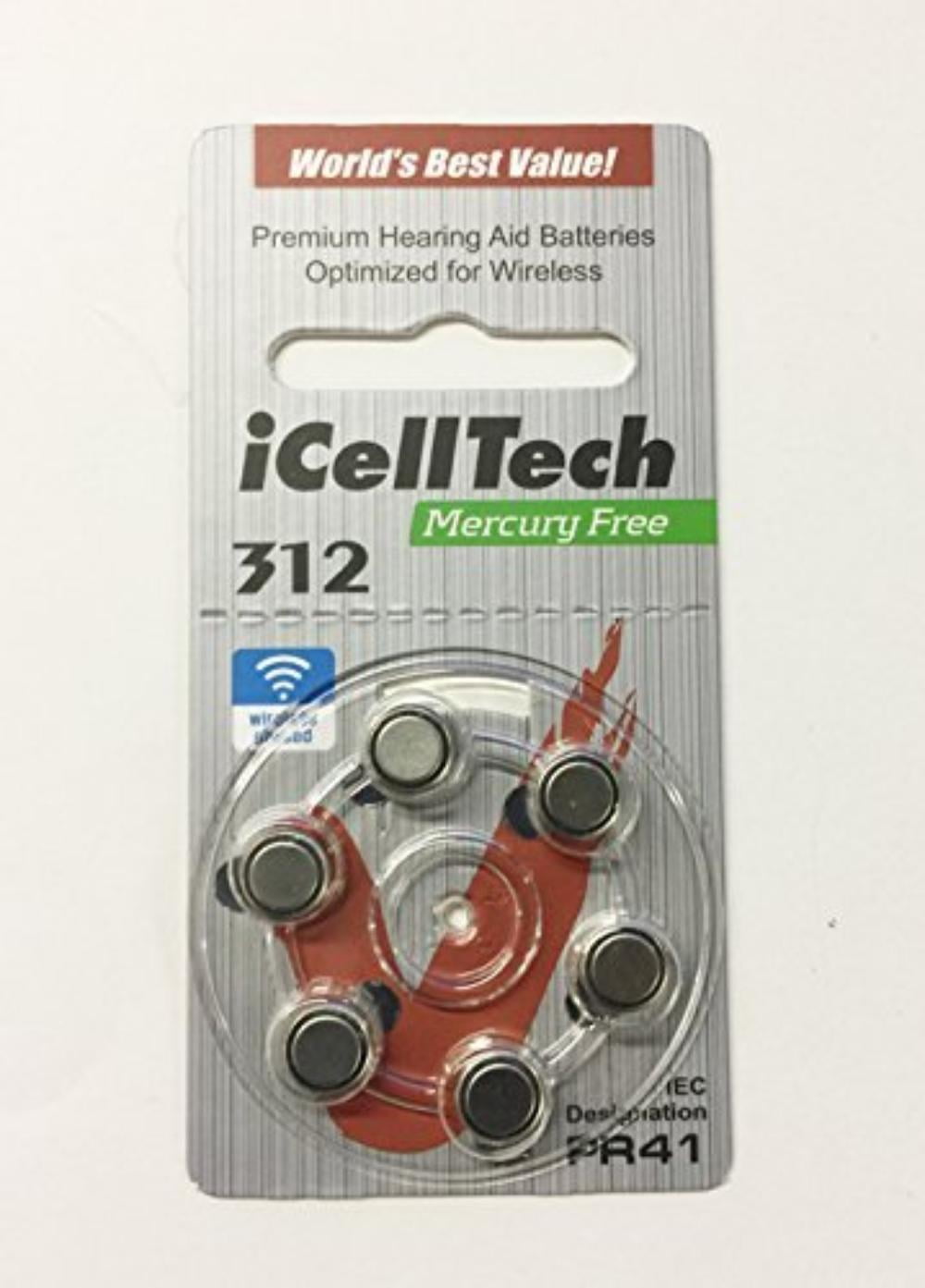 Mercury Free Hearing Aid Batteries Size 312 (60 Batteries) By iCellTech