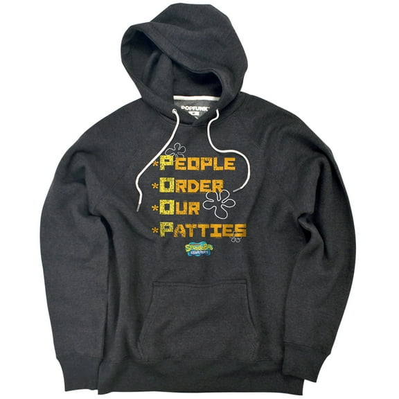 Spongebob Squarepants People Order Our Patties Unisex Adult Slim Fit Pull-Over Heather Hoodie, Charcoal, Small