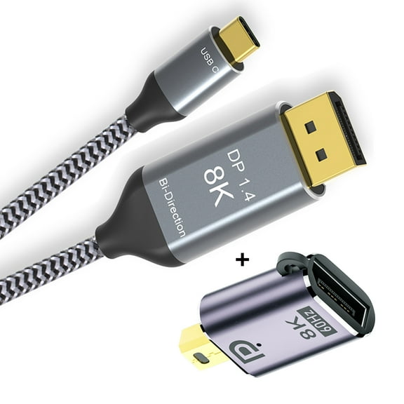 JSER Reversible Mini DisplayPort DP Source to USB 3.1 Type C USB-C Displays Male 8K HDTV Cable for Laptop Monitor 1.8m
