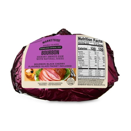 Marketside Natural Juice Boneless Spiral-Cut Bourbon Glazed Ham Hickory Smoked Ham, Whole Muscle Cut, Pork, 2 - 4.8 lbs