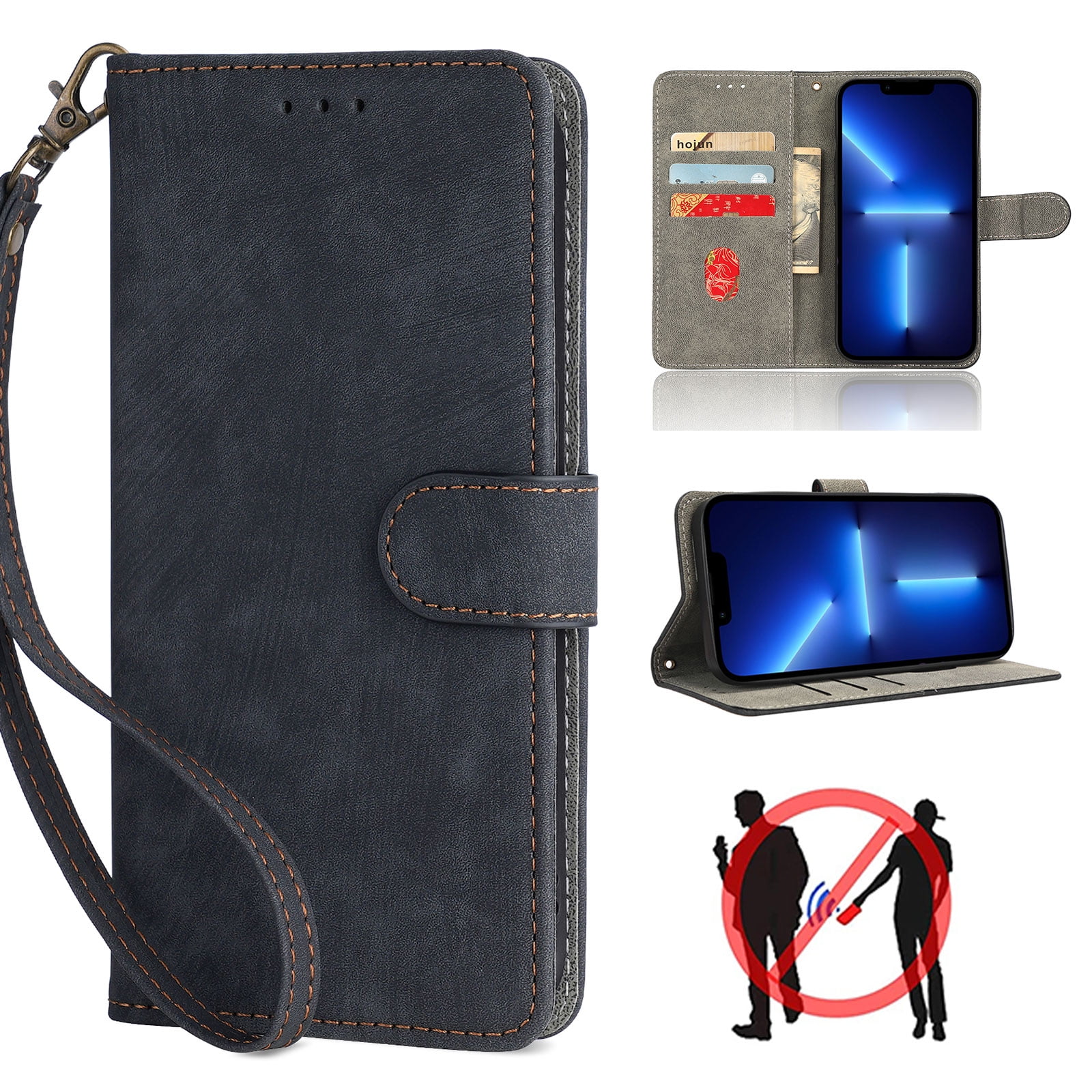 for iPhone XS Max Wallet Case with RFID Blocking Credit Card Holder, PU Leather Wrist Strap Flip Kickstand Shockproof Cover Women Men for iPhone XS Max, Black