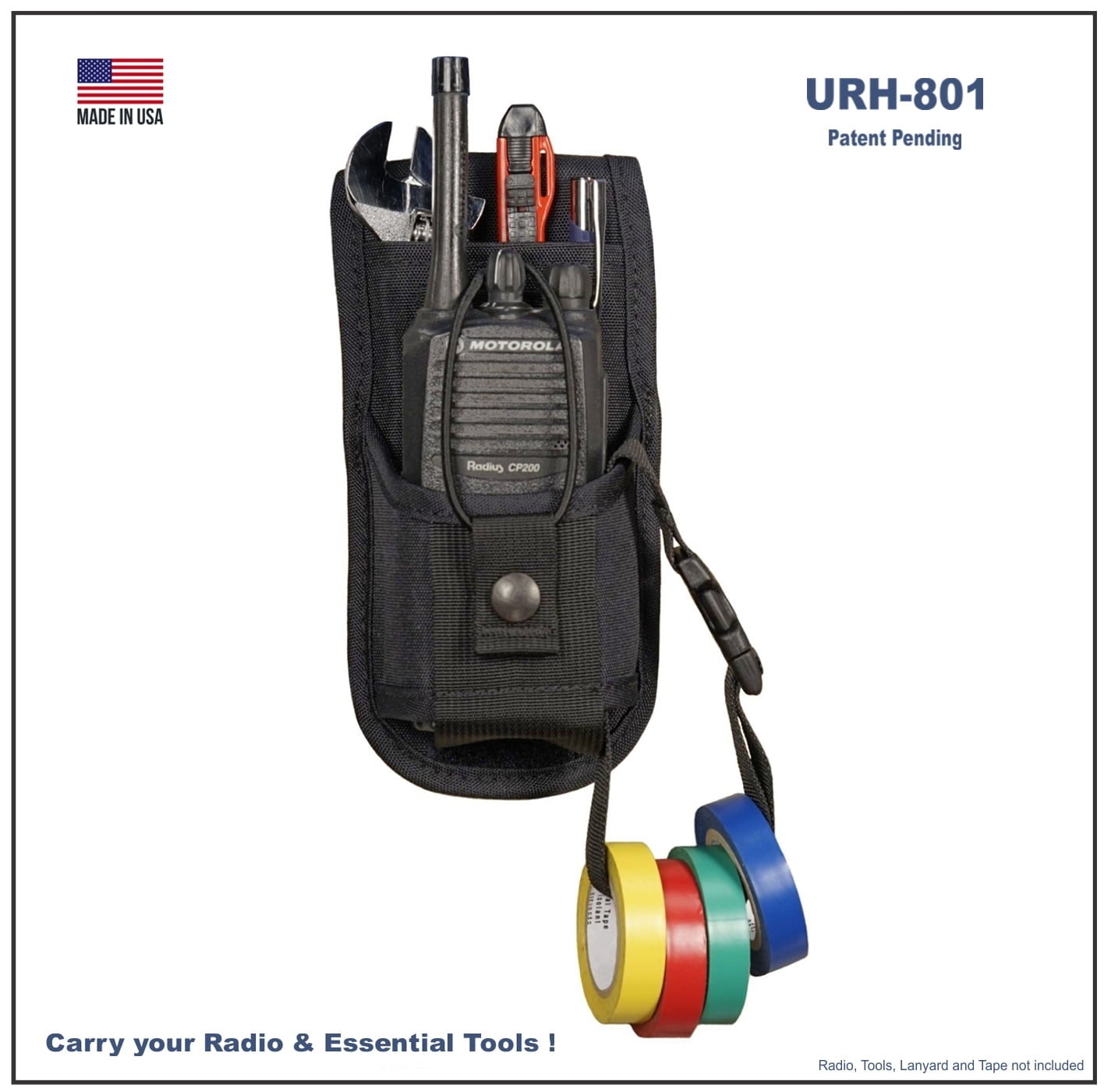 URH-801 Radio Belt Holster with Tool Pouch Also Functions as a Shoulder Holster - Adjustable Pouch Fits Radios 4-3/4" to 8-1/2" Tall - Made in USA by Holsterguy