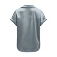 thumbnail image 6 of Women Silk Satin Button Down Shirts Short Sleeve V Neck Work Office Blouse Business Casual Tunic Tops, 6 of 6