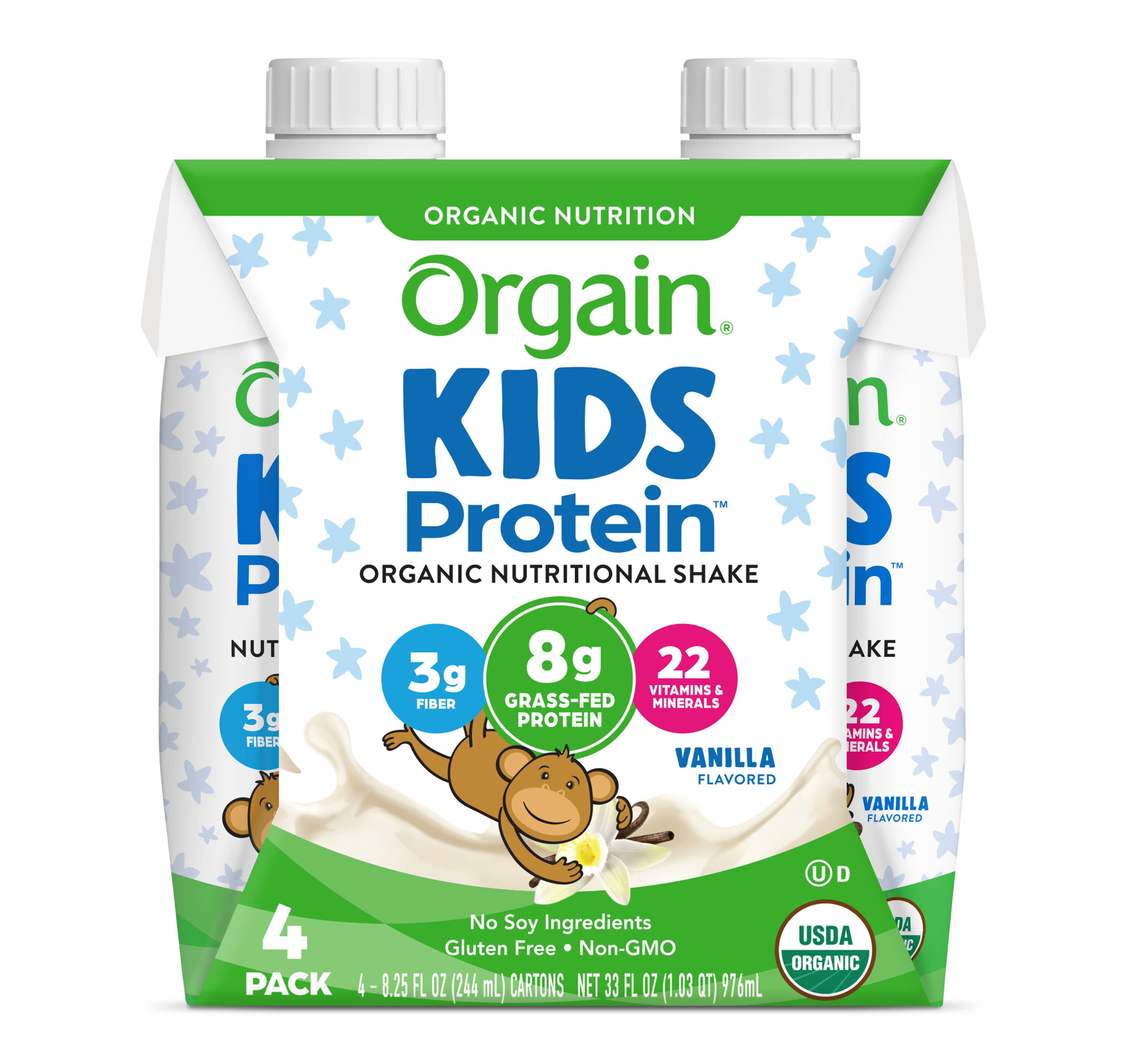 Orgain Kids Organic Grass Fed 8g Protein Nutritional Shake, Vanilla, 4ct