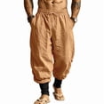 thumbnail image 3 of Mens Linen Pants Drawstring Elastic Waist Tapered Leg Pants Casual Breathable Summer Vacation Beach Trousers with Pockets, XL, 3 of 9