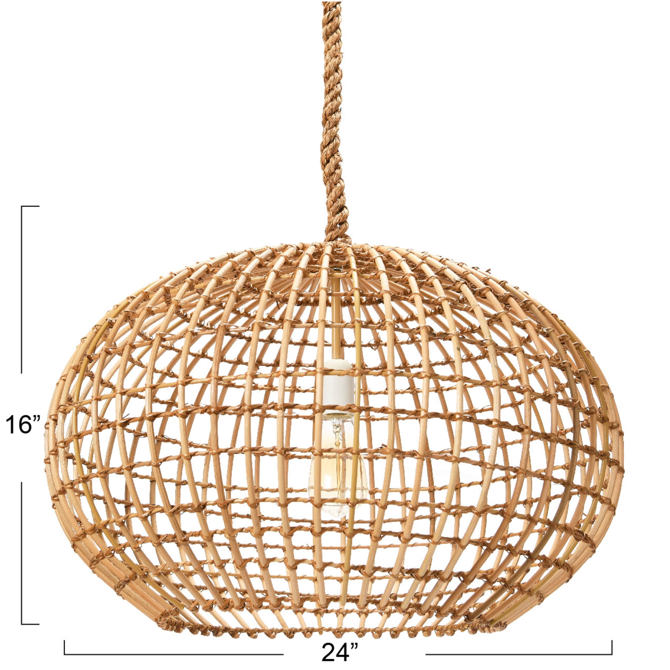 Creative Co-Op Open-Weave Wicker Ceiling Light, Natural