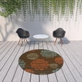thumbnail image 4 of 8' Brown Round Floral Stain Resistant Indoor Outdoor Area Rug, 4 of 5
