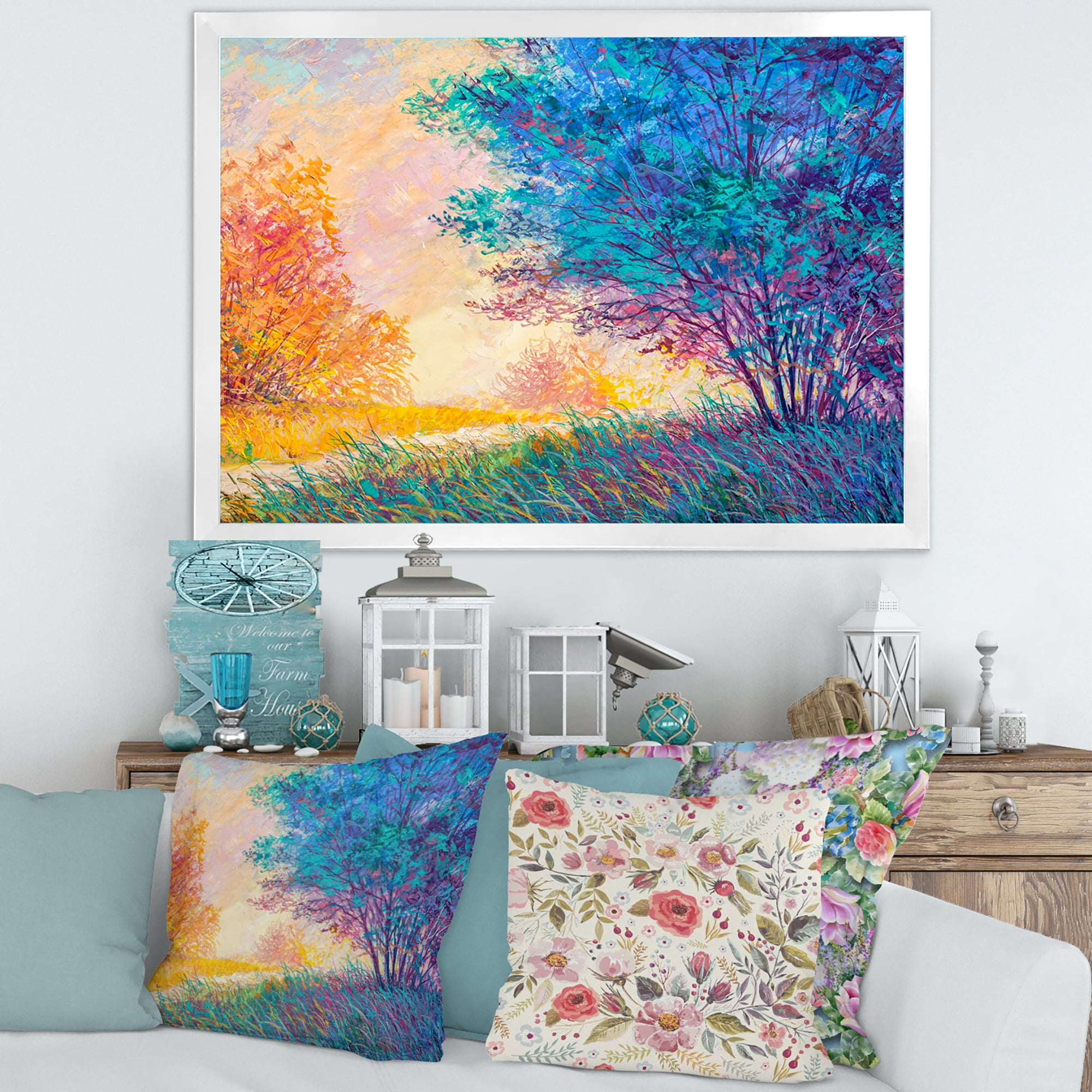 Designart 'Sunset In Autumnal Forest Landscape' Traditional Framed Art Print